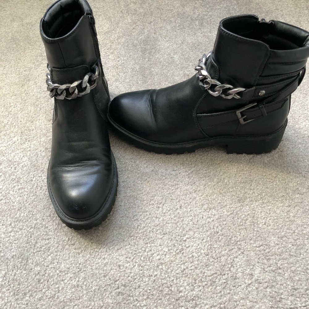 Women’s Black Leather Chain Detail Ankle Boots
